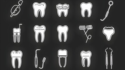 Leinwandbilder - Set of minimalist outline icons depicting various dental healthcare and treatment services such as tooth implants orthodontic braces teeth cleaning and more  These simple