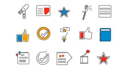 Aufkleber - Comprehensive collection of simple outline style icons representing various feedback elements such as stars thumbs up and review form  This can be used for web design user interface