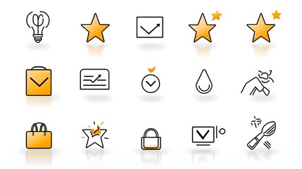 Fototapete - Collection of rating and feedback icons including star ratings comment symbols and satisfaction level indicators in a clean minimalist outline style design  Ideal for website mobile app
