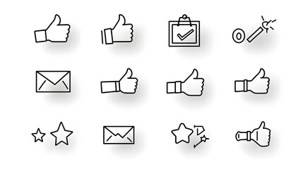 Aufkleber - Comprehensive Collection of Customer Satisfaction Icons and Feedback Symbols Represented in Clean Line Style