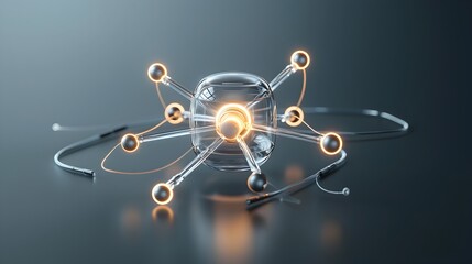 Aufkleber - A visually captivating 3D atom design with neon electron paths and a radiant glowing center creating a striking and futuristic scientific