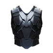 © Prasanth - Black futuristic armor vest with a sleek and protective design, isolated on a black background.