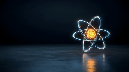 Poster - Visually striking atomic model with bright colorful energy rings surrounding a vibrant nucleus set against a simple minimalist background