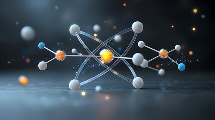 Aufkleber - Detailed 3D of an atom model featuring vibrant protons and neutrons in contrasting colors showcasing the complex subatomic structure and energy of matter