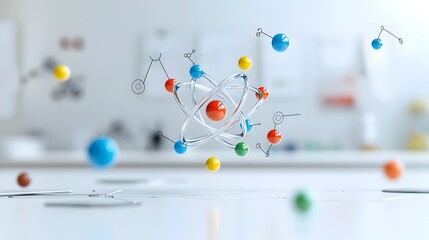 Poster - A highly detailed and mesmerizing close up of an atom showcasing its intricate molecular structure with vibrant colorful orbits and a soft luminous lighting effect against a clear background