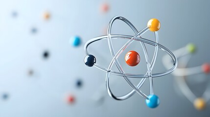 Poster - A visually striking and meticulously detailed close up of an atom showcasing its intricate subatomic structure with vibrant colorful orbits surrounding the nucleus