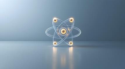 Poster - Detailed 3D Rendering of an Atomic Structure with Glowing Orbits Centered in a Sleek Minimalist Professional Layout