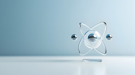 Fototapete - Detailed 3D of a transparent atom model showcasing the intricate structure of the nucleus and electron orbits