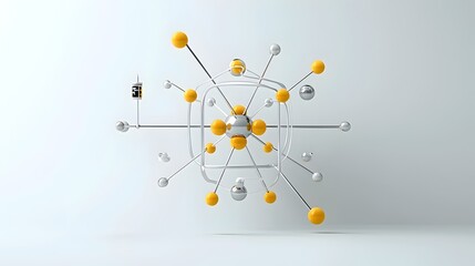 Poster - Revealing the Intricate Atomic Structure in a Modern Architectural Design A 3D cross section showcasing the arrangement of protons neutrons and distinct electron paths within a sleek
