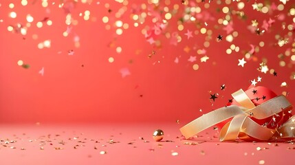Fototapete - A high end red background with radiant gold stars subtle bokeh and luxurious ribbon details creating an elegant and glamorous atmosphere perfect for awards ceremonies gala events