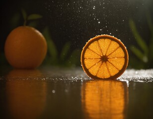 Wall Mural - Orange slice, fruit, macro, portrait.