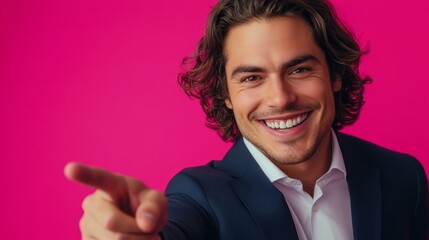 Attractive Businessman Smiling and Pointing at You Generative AI