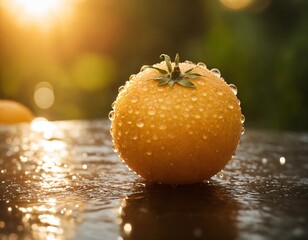 Wall Mural - Grapefruit with water drops in the backlight of the sun. Fresh grapefruit with water drops.