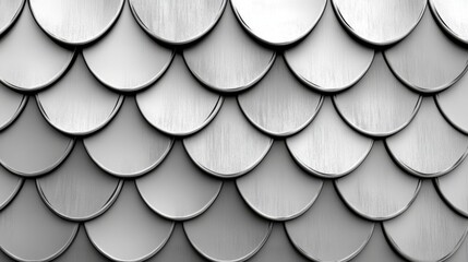 Wall Mural - Monochrome metallic scales in fish-like pattern, representing modern industrial design
