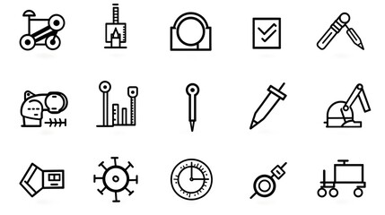 Poster - A set of line icons that represent various aspects of control including evaluation inspection and certification symbols  These icons are designed against a clean white background