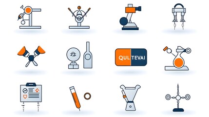 Poster - Comprehensive line style control icon collection for web and mobile applications featuring symbols for inspection production and assurance on a clean white background  Ideal for workflows processes
