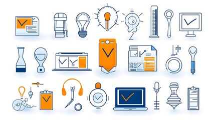 Poster - Set of Check Icons Shown in a Minimalist Line Style Design Suitable for Mobile Apps Websites and Digital Platforms Featuring Symbols of Inspection Testing