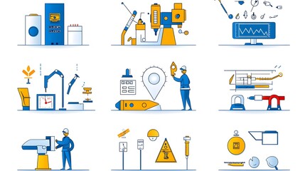 Fototapete - Minimalist and clean line art icons representing control inspection and assurance symbols for web and mobile application user interfaces and design systems