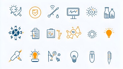 Aufkleber - Clean line art control icons for web and mobile applications including symbols for inspection assurance and certification on a white background