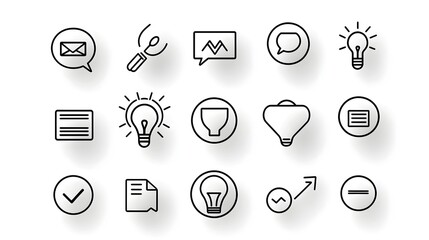 Fototapete - Collection of minimalist line style icons representing customer satisfaction feedback testimonials and online reviews for web design mobile apps and digital analytics dashboards