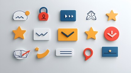 Fototapete - Minimalistic customer satisfaction feedback icon set with rating testimonial and review symbols on a clean white background  This modern flat design graphic interface conveys user experience