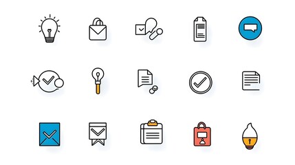Aufkleber - Elegant line icons for efficient customer feedback management and experience evaluation on clean white background  Symbols for review satisfaction rating survey response and more