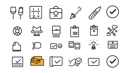 Aufkleber - Collection of customer satisfaction icons in line style featuring rating review and client testimonial symbols on a clean white background  Minimalist and modern representing feedback evaluation