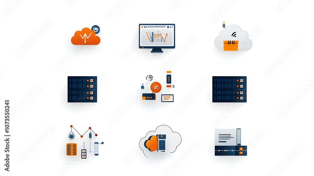 Line style icons and symbols for web hosting data exchange and cloud ...