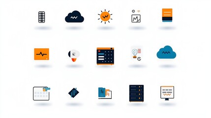 Poster - Set of line style icons for web hosting services including symbols for website data exchange cloud storage and other digital technology concepts on a clean white background  Minimal