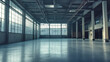 © Anoo - Spacious, modern warehouse interior featuring clean concrete floors and high ceilings with industrial-style panoramic windows