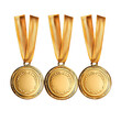 © Prasanth - Three empty winner golden medal set isolated on transparent background. First, second and third place in competition. Game champion prize award of honor. Collection for design
