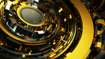 Wall Mural - technology abstract background with hud styled round interface elements in neon tech light.