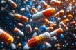 © Nata - Capsules of tablets isolated on a white background fly up in the air. Generative AI