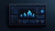 © Gunn - Data analytics concept. A sleek, modern dashboard display featuring blue graphs, stats, and analytics for data visualization and performance monitoring.