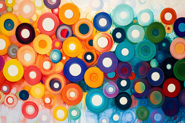 Wall Mural - a colorful abstract painting with many circles of different sizes and colors
