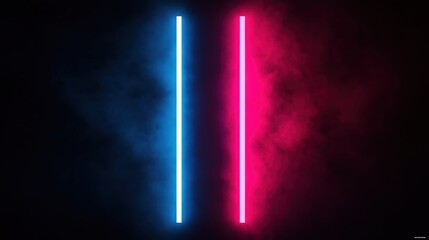 Black background with neon light stripes on the sides on a dark background