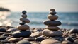 © My Faith - Zen concept beach stone stack at sea view