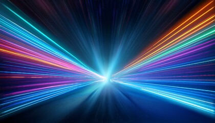 Wall Mural - The dynamic interplay of multicolored streaks of light radiating outward, symbolizing energy and motion.