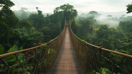 Wall Mural - Suspended Bridge in Misty Jungle