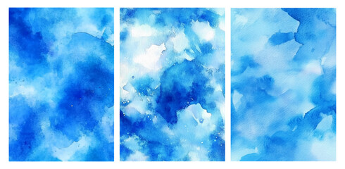 set of blue watercolor backgrounds. blue watercolor patterns. template for designs. vector illustrat