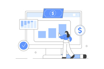 Wall Mural - character invoice online, analyzing financial data. income management concept. vector illustration, 
