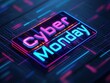 © JAKE STUDIO - A vibrant neon sign displaying 'Cyber Monday,' symbolizing online shopping deals and discounts on a digital background.