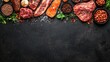 © Only AI Studio - Assorted meats and spices arranged on a dark background for culinary inspiration.