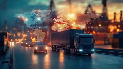 Wall Mural - logistics international delivery concept, world map with logistic network distribution on background