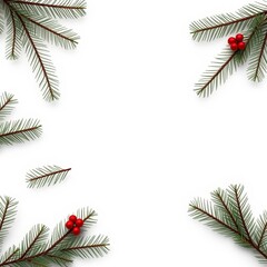 Wall Mural - Christmas frame of fir leaves on white background concept of chritsmas or new year frame christmas isolated