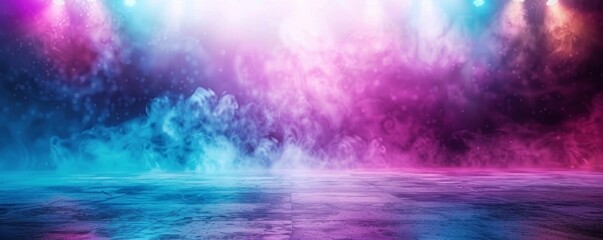 Aufkleber - A vibrant, colorful scene with swirling fog and light effects, creating a dynamic, atmospheric space ideal for events or performances.