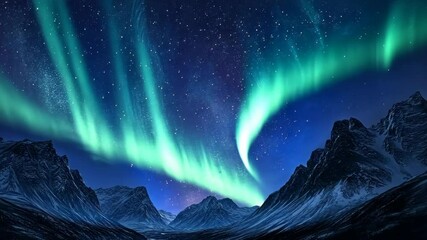 Wall Mural - The Northern Lights dance across the sky above snow-capped mountains in Iceland