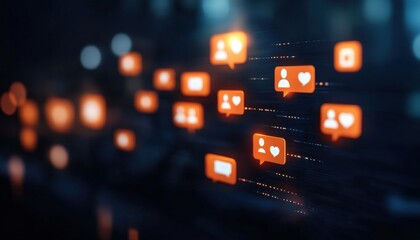 Aufkleber - Digital interface displaying social media notifications, featuring icons indicating likes, comments, and shares, representing online engagement.