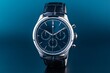 © Natalia - Stylish mens watch with a dark blue face and black leather strap displayed on a smooth surface