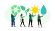 © master1305 - People holding symbols of renewable energy and nature, recycling, water, sun, and plants. Conceptual art collage. Concept of environmental care, green technology, sustainability, nature protection.